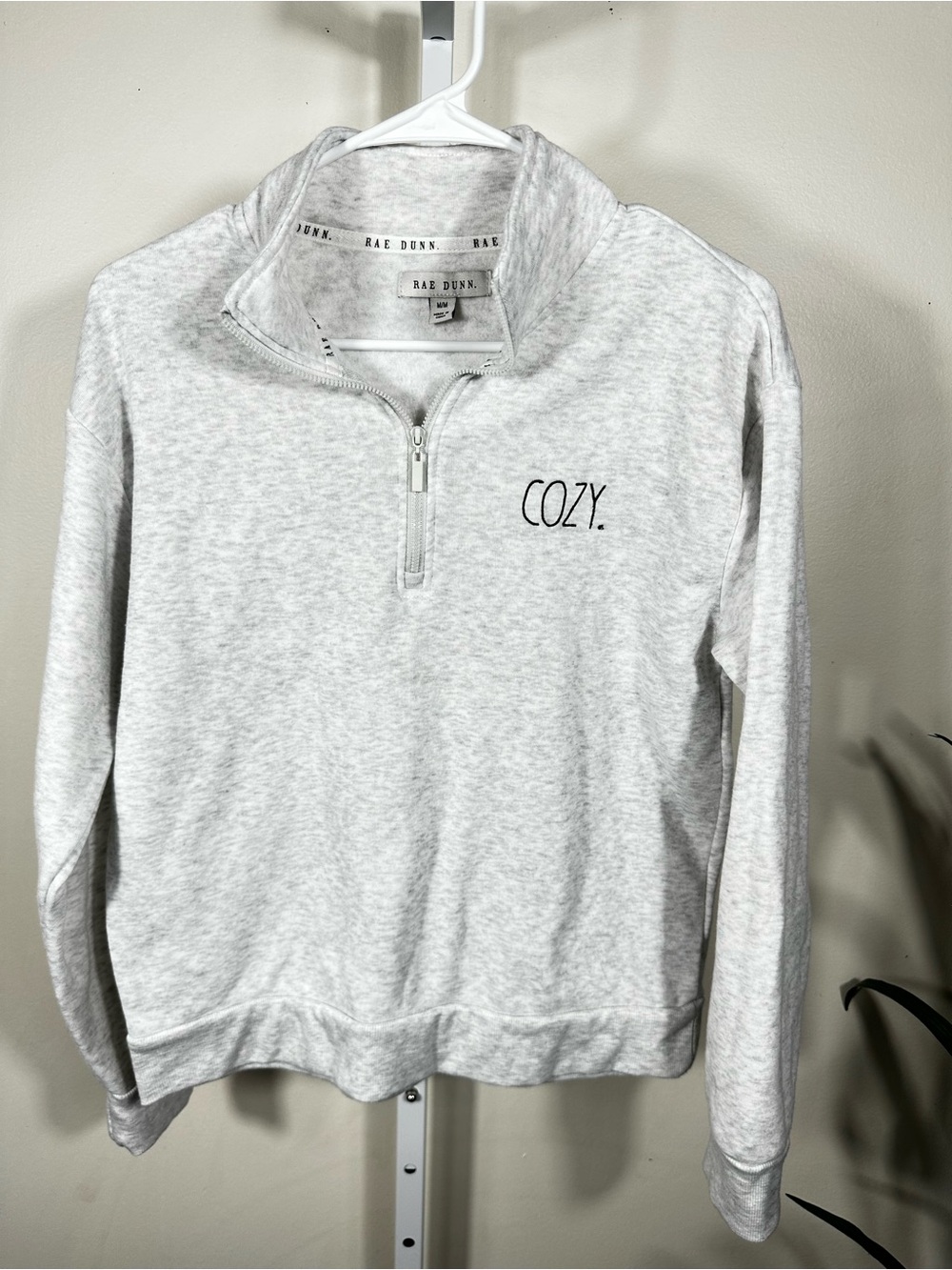 079. Rae Dunn COZY 1/4 Zip Pullover Sweater - Light Heather Gray